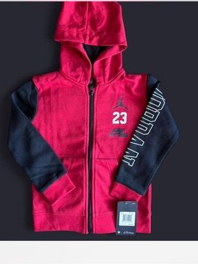Jordan Red and Black Kids' Hooded Zip Sweatshirt with '23' Jumpman